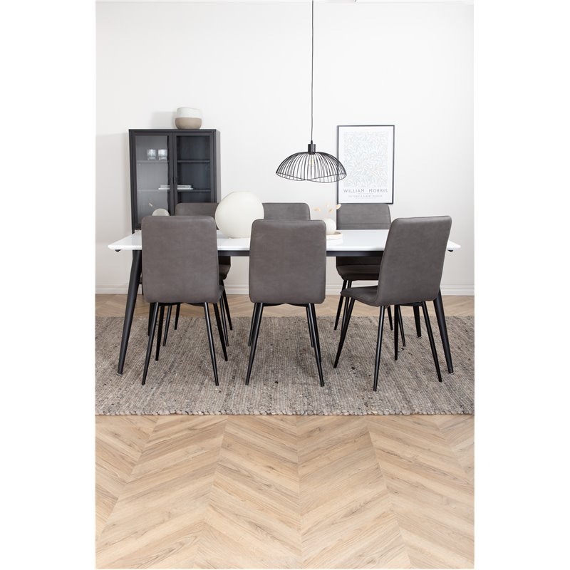 Jimmy Dining Table , Black White HPL+Windu Lyx Chair , Black Grey Micro Fibre_6