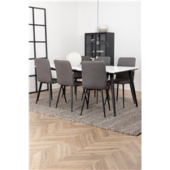 Jimmy Dining Table , Black White HPL+Windu Lyx Chair , Black Grey Micro Fibre_6