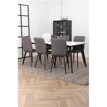 Jimmy Dining Table , Black White HPL+Windu Lyx Chair , Black Grey Micro Fibre_6