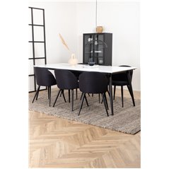 Jimmy Dining Table , Black White HPL+Velvet Dining Chiar , Black legs, Black Fabric_6