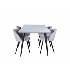 Jimmy Dining Table , Black White HPL+Velvet Dining Chiar , Black legs , Light GreyFabric_4