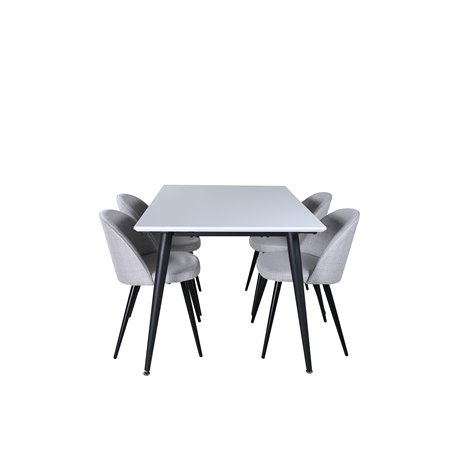 Jimmy Dining Table , Black White HPL+Velvet Dining Chiar , Black legs , Light GreyFabric_4