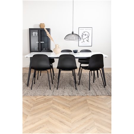 Jimmy Dining Table , Black White HPL+Arctic Dining Chair , Black Legs , Black Plastic_6