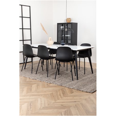 Jimmy Dining Table , Black White HPL+Arctic Dining Chair , Black Legs , Black Plastic_6