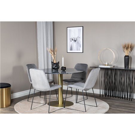 Estelle Round Dining Table ø106 H75 - Black / Brass, Muce  Dining Chair - Black Legs - Grey Velvet_4