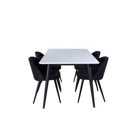 Jimmy Dining Table , Black White HPL+Velvet Dining Chiar , Black legs, Black Fabric_4