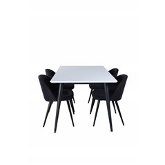 Jimmy Dining Table , Black White HPL+Velvet Dining Chiar , Black legs, Black Fabric_4