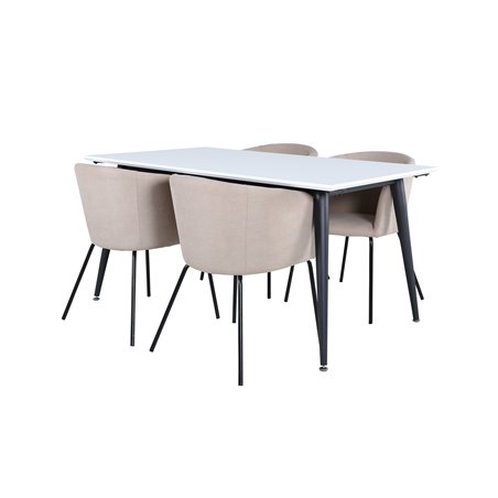 Jimmy Dining Table - Black / White HPL+Berit Chair - Black / Beige Fabric (Polyester linen )_4