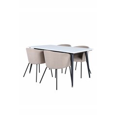 Jimmy Dining Table - Black / White HPL+Berit Chair - Black / Beige Fabric (Polyester linen )_4