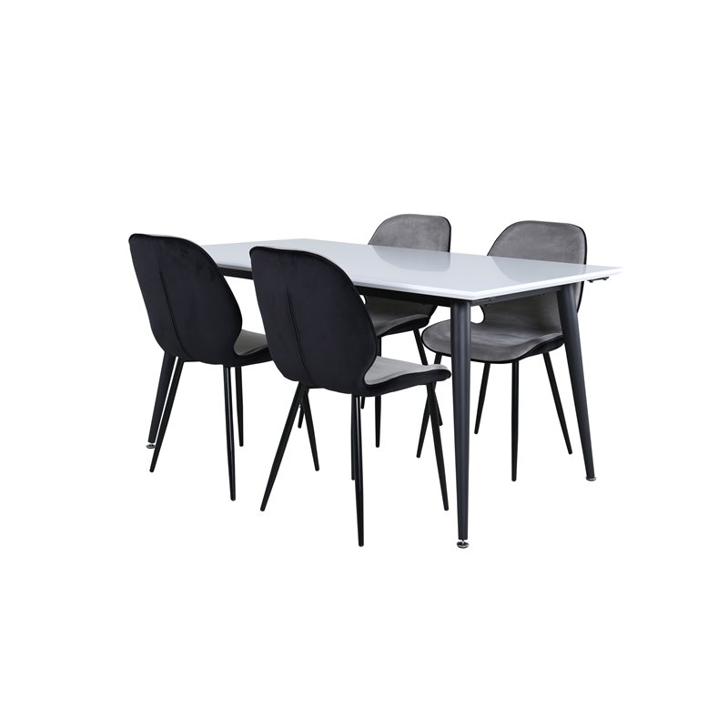 Jimmy Dining Table - Black / White HPL+Emma Chair - Black / Black and Light Grey Black Velvet in Back Grey Velvet in front_4