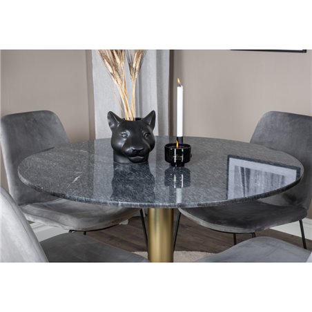 Estelle Round Dining Table ø106 H75 - Black / Brass, Muce  Dining Chair - Black Legs - Grey Velvet_4