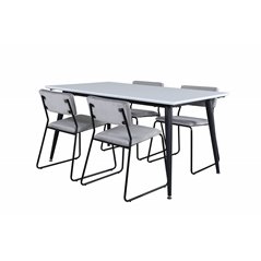 Jimmy Dining Table - Black / White HPL+Kenth Chair - Black / Light Grey Velvet_4