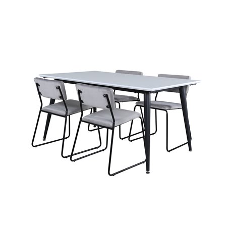 Jimmy Dining Table - Black / White HPL+Kenth Chair - Black / Light Grey Velvet_4