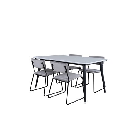 Jimmy Dining Table - Black / White HPL+Kenth Chair - Black / Light Grey Velvet_4