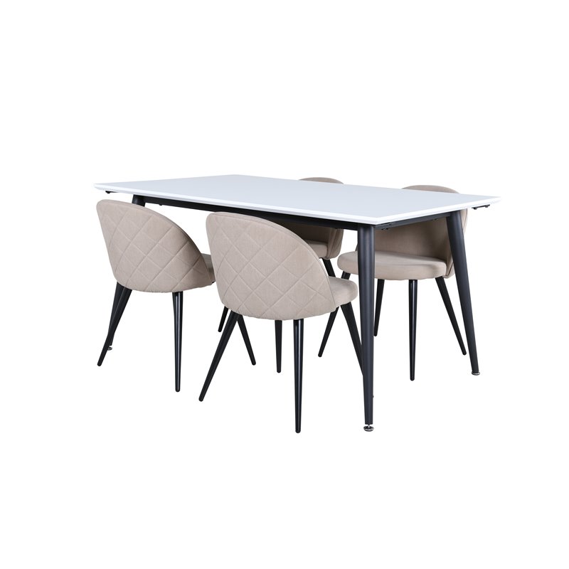 Jimmy Dining Table - Black / White HPL+Velvet Stitches Chair - Black / Beige Fabric (Polyester linen )_4