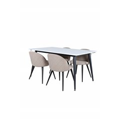 Jimmy Dining Table - Black / White HPL+Velvet Stitches Chair - Black / Beige Fabric (Polyester linen )_4