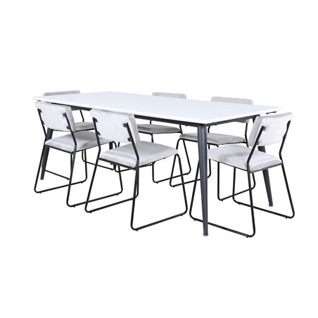 Jimmy Dining Table - Black / White HPL+Kenth Chair - Black / Light Grey Velvet_6