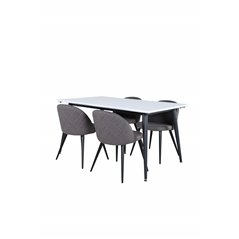 Jimmy Dining Table - Black / White HPL+Velvet Stitches Chair - Black / Grey Micro Fibre_4