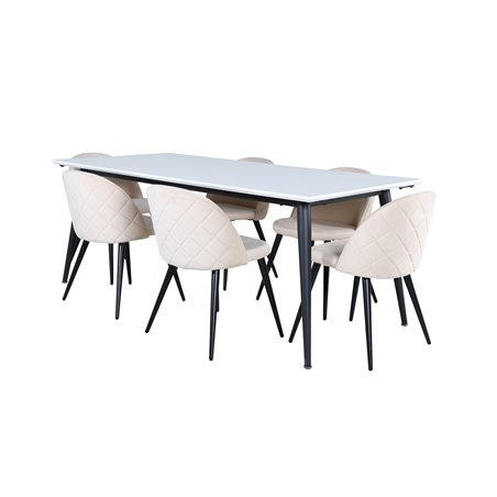 Jimmy Dining Table - Black / White HPL+Velvet Stitches Chair - Black / Beige Velvet_6