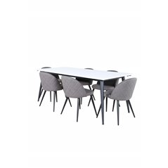 Jimmy Dining Table - Black / White HPL+Velvet Stitches Chair - Black / Grey Micro Fibre_6