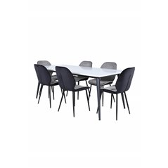 Jimmy Dining Table - Black / White HPL+Emma Chair - Black / Black and Light Grey Black Velvet in Back Grey Velvet in front_6