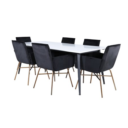 Jimmy Dining Table - Black / White HPL+Pippi Chair - Distressed Copper / Black Velvet_6