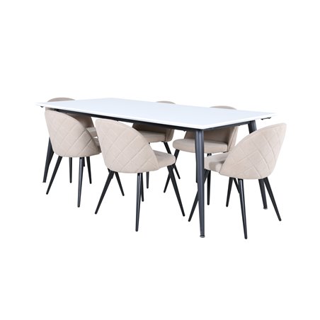 Jimmy Dining Table - Black / White HPL+Velvet Stitches Chair - Black / Beige Fabric (Polyester linen )_6