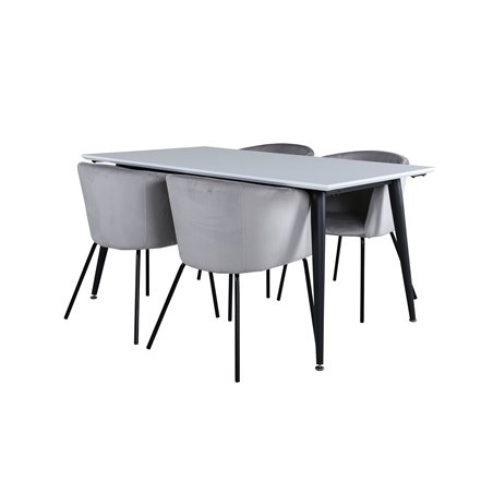 Jimmy Dining Table - Black / White HPL+Berit Chair - Black / Light Grey Velvet_4