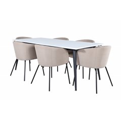 Jimmy Dining Table - Black / White HPL+Berit Chair - Black / Beige Fabric (Polyester linen )_6