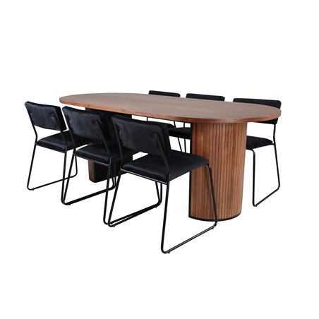 Bianca Oval Dining Table , Walnut Black Veneer+Kenth Chair , Black Black Velvet_6