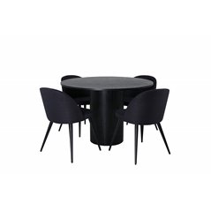 Bianca Round Dining Table , Black Black Veneer+Velvet Dining Chiar , Black legs, Black Fabric_4