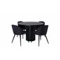 Bianca Round Dining Table , Black Black Veneer+Velvet Dining Chiar , Black legs, Black Fabric_4