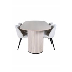 Bianca Oval Dining Table , White Wash Black Veneer+Velvet Dining Chair Corduroy , Beige Black_4