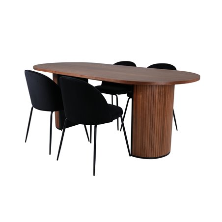 Bianca Oval Dining Table , Walnut Black Veneer+Wrinkles Dining Chair , Black Legs , Black Velvet_4