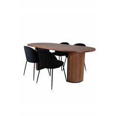 Bianca Oval Dining Table , Walnut Black Veneer+Wrinkles Dining Chair , Black Legs , Black Velvet_4