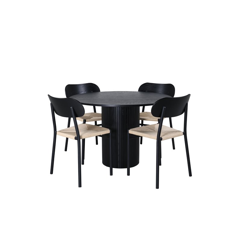 Bianca Round Dining Table , Black Black Veneer+Polly Dining Chair , Nature Black_4