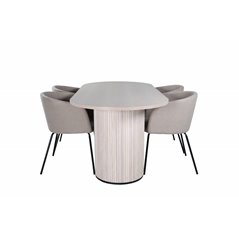 Bianca Oval Dining Table , White Wash Black Veneer+Berit Chair , Black Beige Fabric (Polyester linen )_4