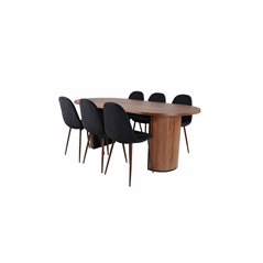 Bianca Oval Dining Table , Walnut Black Veneer+Polar Dining Chair , Walnut Legs , Black Fabric_6