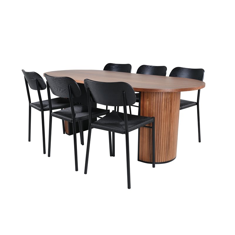 Bianca Oval Dining Table , Walnut Black Veneer+Polly Dining Chair , Black Black_6