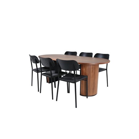 Bianca Oval Dining Table , Walnut Black Veneer+Polly Dining Chair , Black Black_6