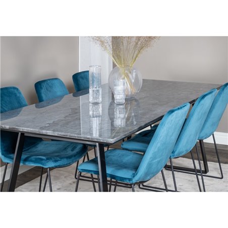 Estelle Dining Table 200*90*H76 - Black / Black, Muce  Dining Chair - Black Legs - Blue  Velvet_6