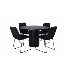 Bianca Round Dining Table , Black Black Veneer+Muce Dining Chair , Black Legs , Black Fabric_4