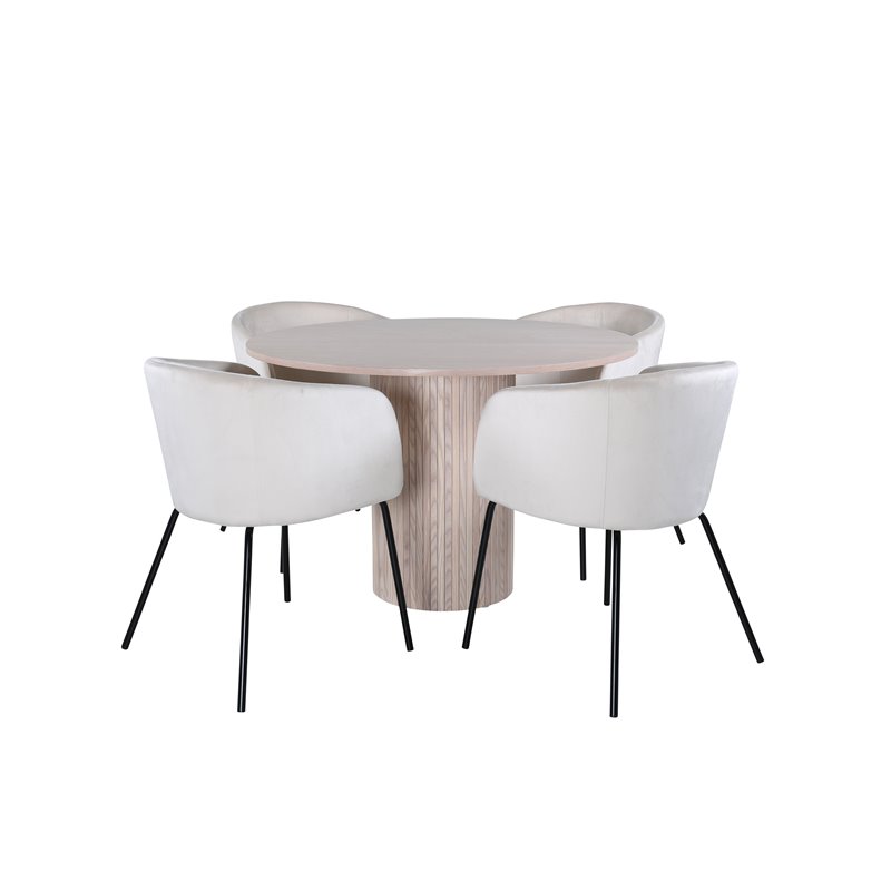 Bianca Round Dining Table , White Wash Black Veneer+Berit Chair , Black Beige Velvet_4