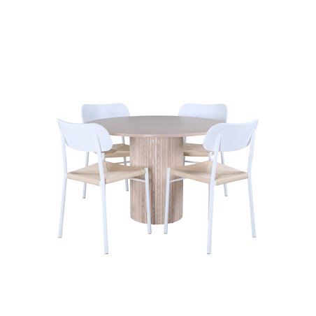 Bianca Round Dining Table , White Wash Black Veneer+Polly Dining Chair , Nature White_4