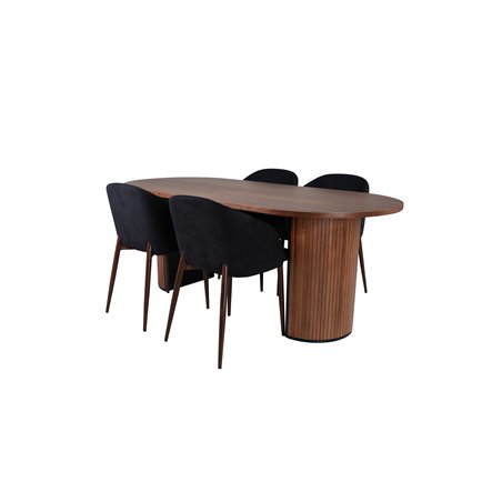 Bianca Oval Dining Table , Walnut Black Veneer+Arch Dining Chair , Walnut Legs , Black Fabric_4