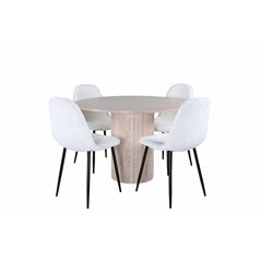 Bianca Round Dining Table , White Wash Black Veneer+Polar Fluff Dining Chair , Black Legs , White Teddy _4