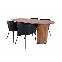 Bianca Oval Dining Table , Walnut Black Veneer+Berit Chair , Black Black Velvet_4