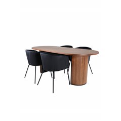 Bianca Oval Dining Table , Walnut Black Veneer+Berit Chair , Black Black Velvet_4