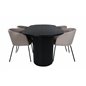 Bianca Oval Dining Table , Black Black Veneer+Berit Chair , Black Beige Fabric (Polyester linen )_4