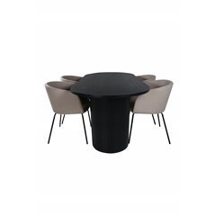 Bianca Oval Dining Table , Black Black Veneer+Berit Chair , Black Beige Fabric (Polyester linen )_4